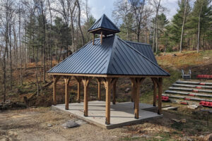 timber frame pavilion in park