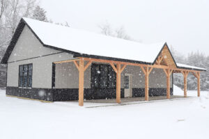 Timber Frame porch on new steel building